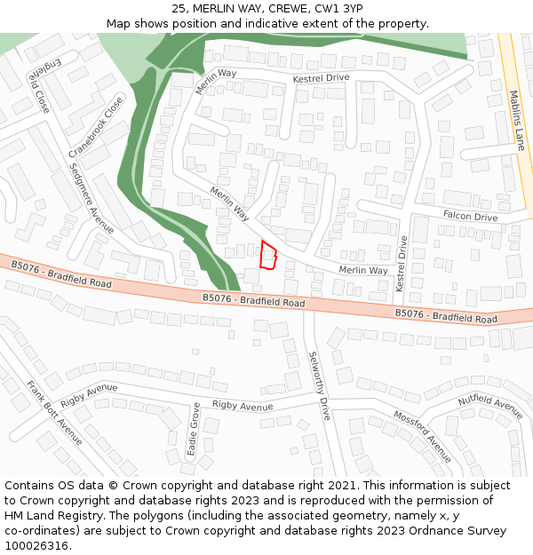 25, MERLIN WAY, CREWE, CW1 3YP: Location map and indicative extent of plot