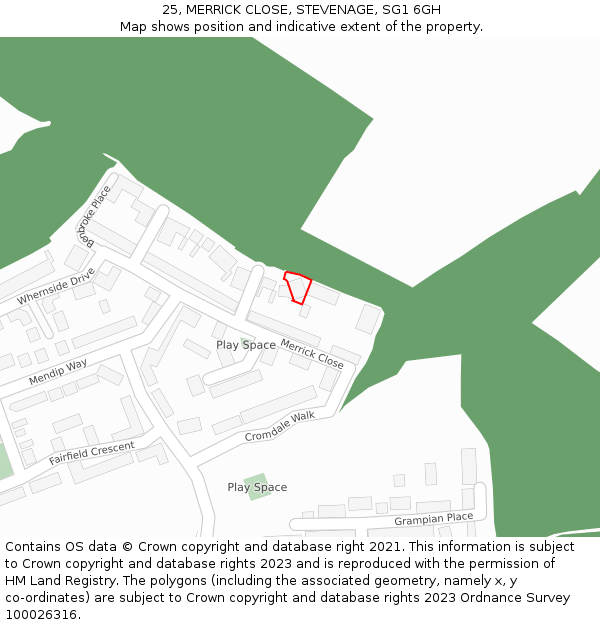 25, MERRICK CLOSE, STEVENAGE, SG1 6GH: Location map and indicative extent of plot