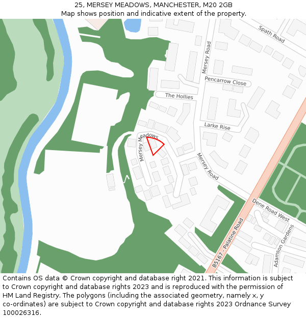 25, MERSEY MEADOWS, MANCHESTER, M20 2GB: Location map and indicative extent of plot