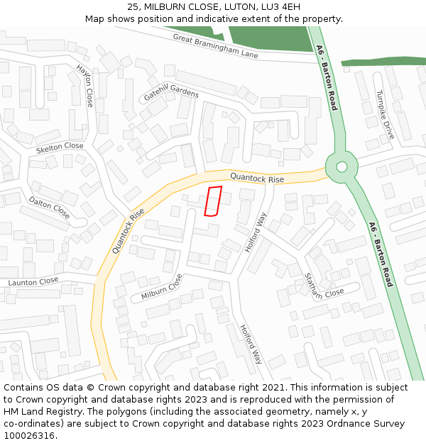 25, MILBURN CLOSE, LUTON, LU3 4EH: Location map and indicative extent of plot