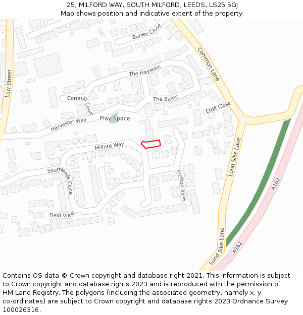 25, MILFORD WAY, SOUTH MILFORD, LEEDS, LS25 5GJ: Location map and indicative extent of plot