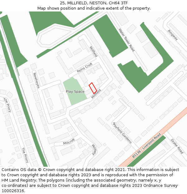 25, MILLFIELD, NESTON, CH64 3TF: Location map and indicative extent of plot