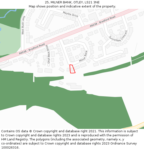 25, MILNER BANK, OTLEY, LS21 3NE: Location map and indicative extent of plot