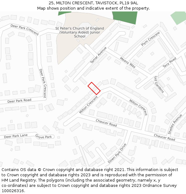 25, MILTON CRESCENT, TAVISTOCK, PL19 9AL: Location map and indicative extent of plot