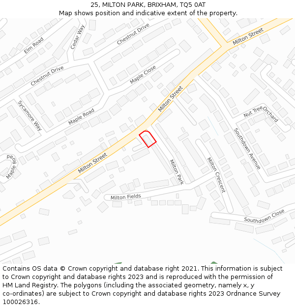 25, MILTON PARK, BRIXHAM, TQ5 0AT: Location map and indicative extent of plot