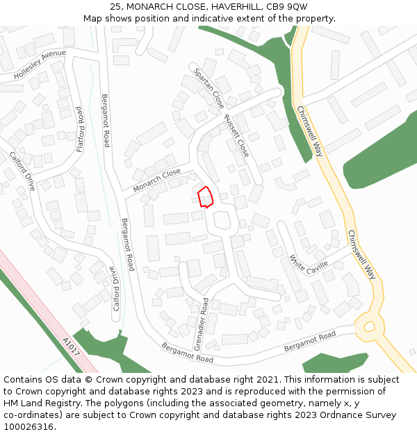 25, MONARCH CLOSE, HAVERHILL, CB9 9QW: Location map and indicative extent of plot