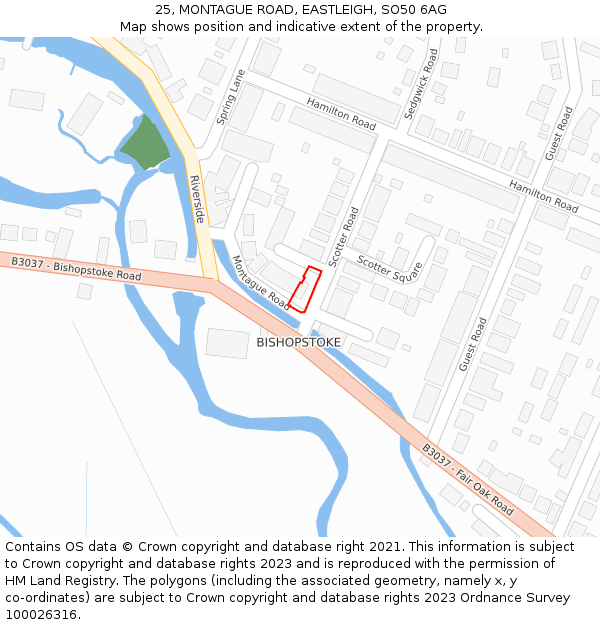 25, MONTAGUE ROAD, EASTLEIGH, SO50 6AG: Location map and indicative extent of plot