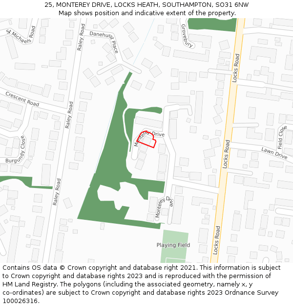 25, MONTEREY DRIVE, LOCKS HEATH, SOUTHAMPTON, SO31 6NW: Location map and indicative extent of plot