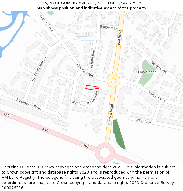 25, MONTGOMERY AVENUE, SHEFFORD, SG17 5UA: Location map and indicative extent of plot