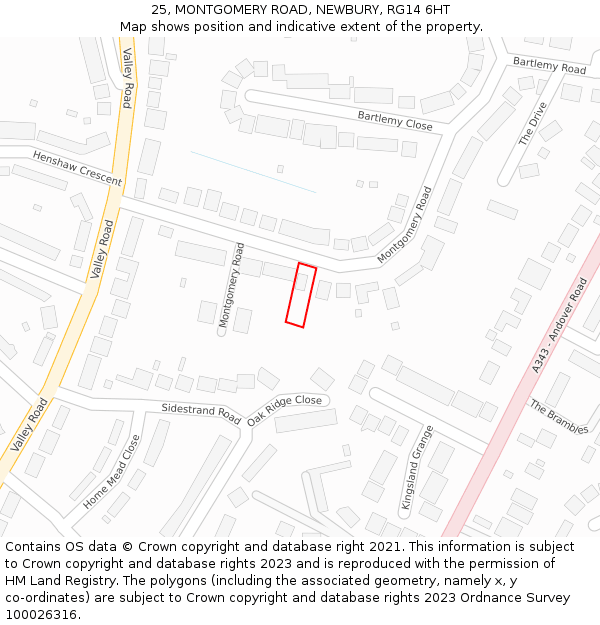 25, MONTGOMERY ROAD, NEWBURY, RG14 6HT: Location map and indicative extent of plot