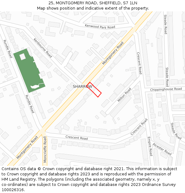 25, MONTGOMERY ROAD, SHEFFIELD, S7 1LN: Location map and indicative extent of plot