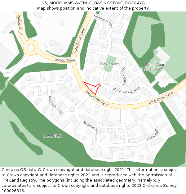 25, MOORHAMS AVENUE, BASINGSTOKE, RG22 4YG: Location map and indicative extent of plot