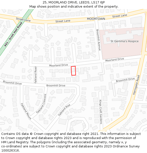 25, MOORLAND DRIVE, LEEDS, LS17 6JP: Location map and indicative extent of plot