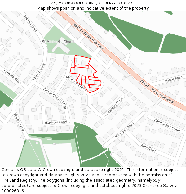 25, MOORWOOD DRIVE, OLDHAM, OL8 2XD: Location map and indicative extent of plot