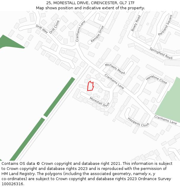 25, MORESTALL DRIVE, CIRENCESTER, GL7 1TF: Location map and indicative extent of plot