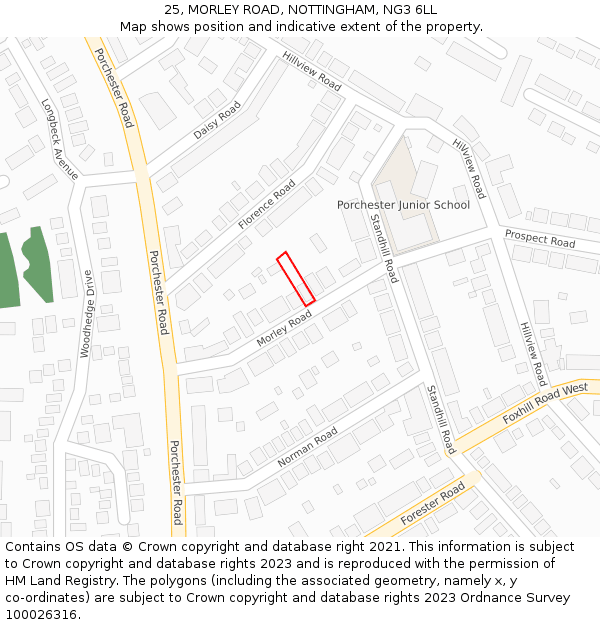 25, MORLEY ROAD, NOTTINGHAM, NG3 6LL: Location map and indicative extent of plot