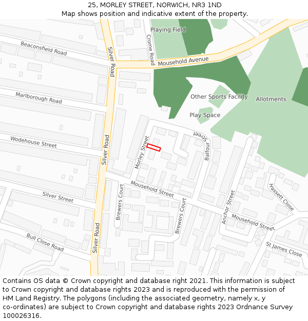 25, MORLEY STREET, NORWICH, NR3 1ND: Location map and indicative extent of plot