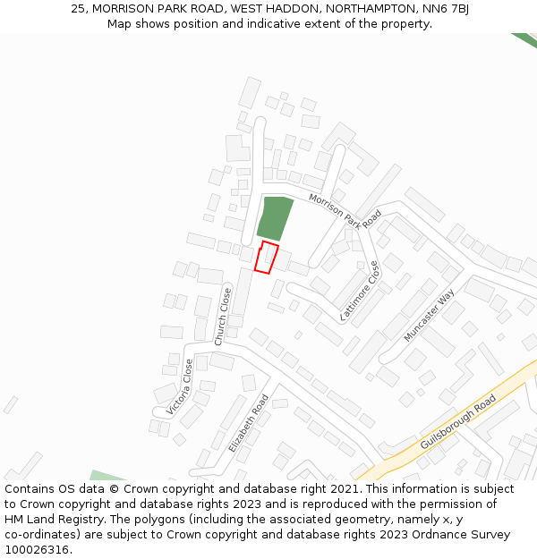 25, MORRISON PARK ROAD, WEST HADDON, NORTHAMPTON, NN6 7BJ: Location map and indicative extent of plot