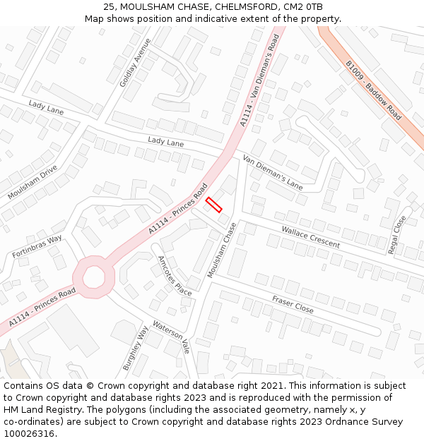 25, MOULSHAM CHASE, CHELMSFORD, CM2 0TB: Location map and indicative extent of plot