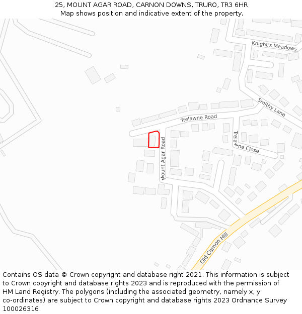 25, MOUNT AGAR ROAD, CARNON DOWNS, TRURO, TR3 6HR: Location map and indicative extent of plot