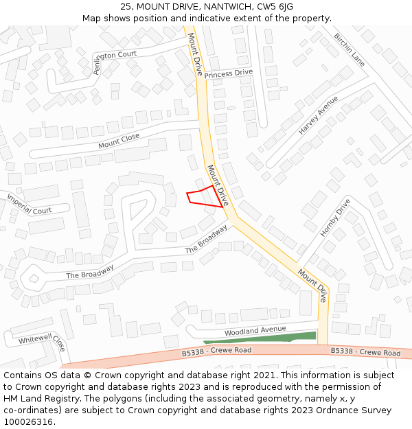 25, MOUNT DRIVE, NANTWICH, CW5 6JG: Location map and indicative extent of plot