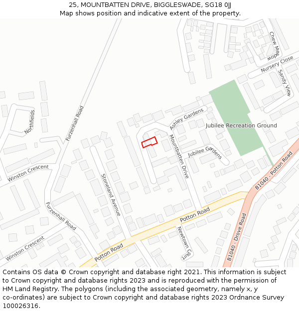 25, MOUNTBATTEN DRIVE, BIGGLESWADE, SG18 0JJ: Location map and indicative extent of plot