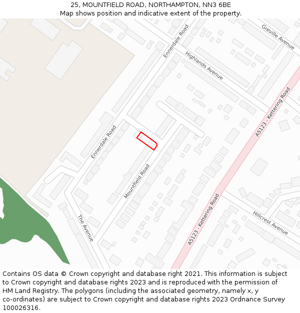 25, MOUNTFIELD ROAD, NORTHAMPTON, NN3 6BE: Location map and indicative extent of plot