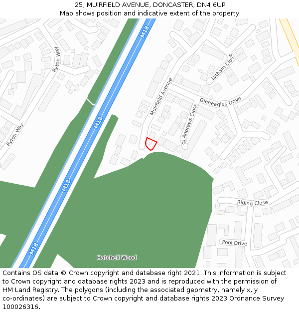 25, MUIRFIELD AVENUE, DONCASTER, DN4 6UP: Location map and indicative extent of plot