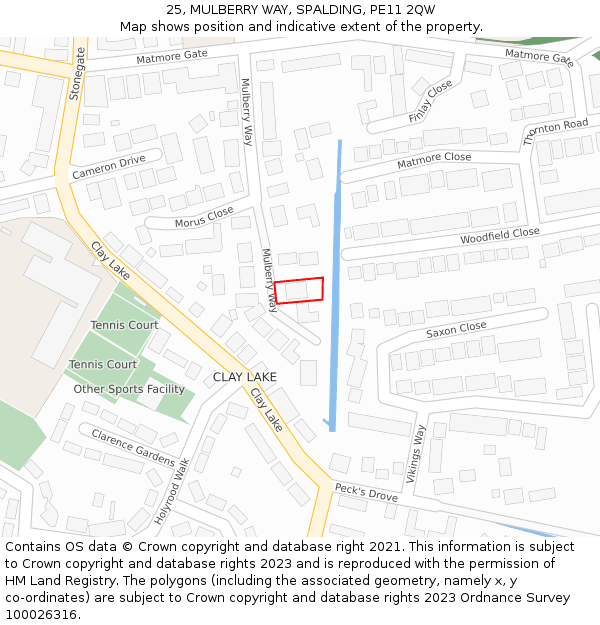 25, MULBERRY WAY, SPALDING, PE11 2QW: Location map and indicative extent of plot