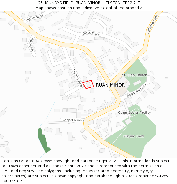 25, MUNDYS FIELD, RUAN MINOR, HELSTON, TR12 7LF: Location map and indicative extent of plot