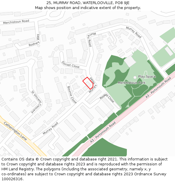 25, MURRAY ROAD, WATERLOOVILLE, PO8 9JE: Location map and indicative extent of plot
