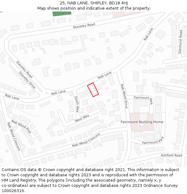 25, NAB LANE, SHIPLEY, BD18 4HJ: Location map and indicative extent of plot