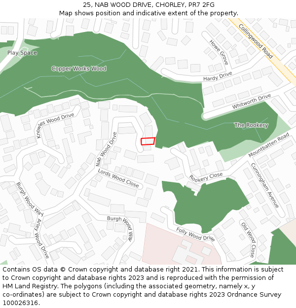 25, NAB WOOD DRIVE, CHORLEY, PR7 2FG: Location map and indicative extent of plot