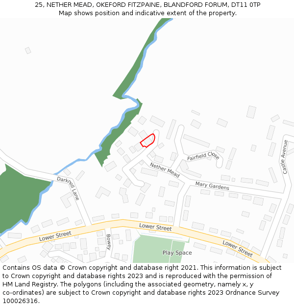 25, NETHER MEAD, OKEFORD FITZPAINE, BLANDFORD FORUM, DT11 0TP: Location map and indicative extent of plot