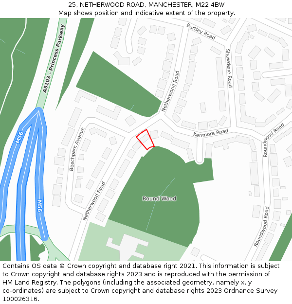25, NETHERWOOD ROAD, MANCHESTER, M22 4BW: Location map and indicative extent of plot