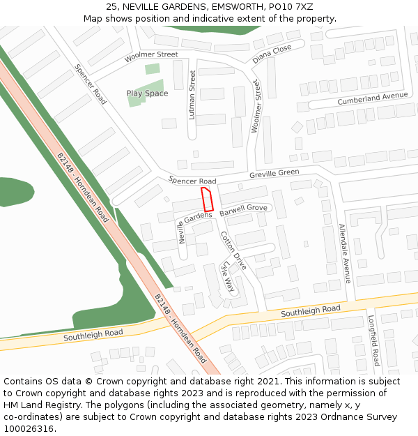 25, NEVILLE GARDENS, EMSWORTH, PO10 7XZ: Location map and indicative extent of plot