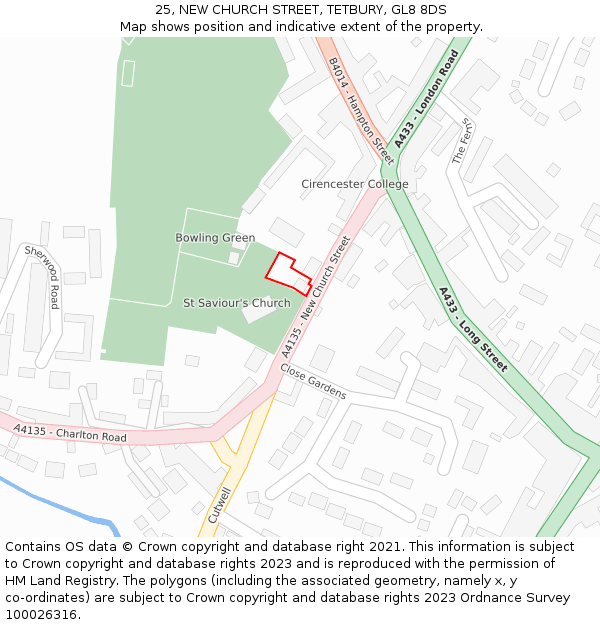 25, NEW CHURCH STREET, TETBURY, GL8 8DS: Location map and indicative extent of plot