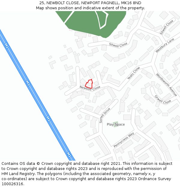 25, NEWBOLT CLOSE, NEWPORT PAGNELL, MK16 8ND: Location map and indicative extent of plot