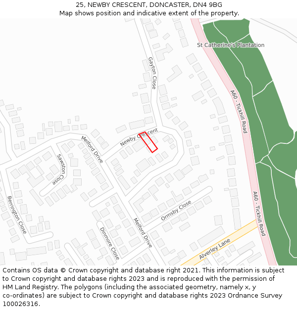 25, NEWBY CRESCENT, DONCASTER, DN4 9BG: Location map and indicative extent of plot