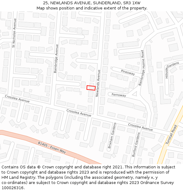 25, NEWLANDS AVENUE, SUNDERLAND, SR3 1XW: Location map and indicative extent of plot