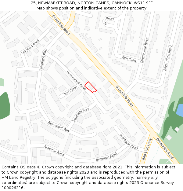 25, NEWMARKET ROAD, NORTON CANES, CANNOCK, WS11 9FF: Location map and indicative extent of plot