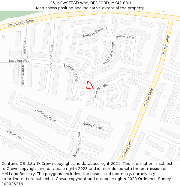 25, NEWSTEAD WAY, BEDFORD, MK41 8RH: Location map and indicative extent of plot