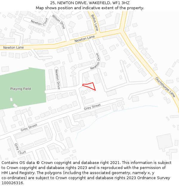 25, NEWTON DRIVE, WAKEFIELD, WF1 3HZ: Location map and indicative extent of plot