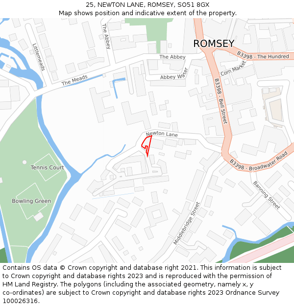 25, NEWTON LANE, ROMSEY, SO51 8GX: Location map and indicative extent of plot