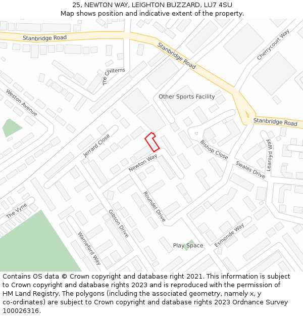 25, NEWTON WAY, LEIGHTON BUZZARD, LU7 4SU: Location map and indicative extent of plot