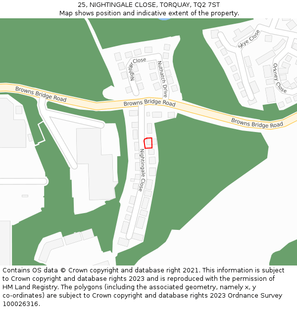 25, NIGHTINGALE CLOSE, TORQUAY, TQ2 7ST: Location map and indicative extent of plot