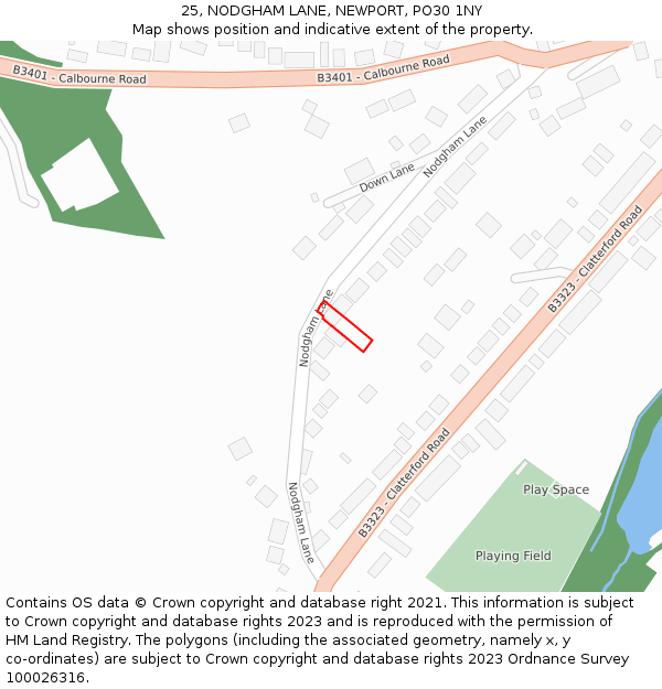 25, NODGHAM LANE, NEWPORT, PO30 1NY: Location map and indicative extent of plot