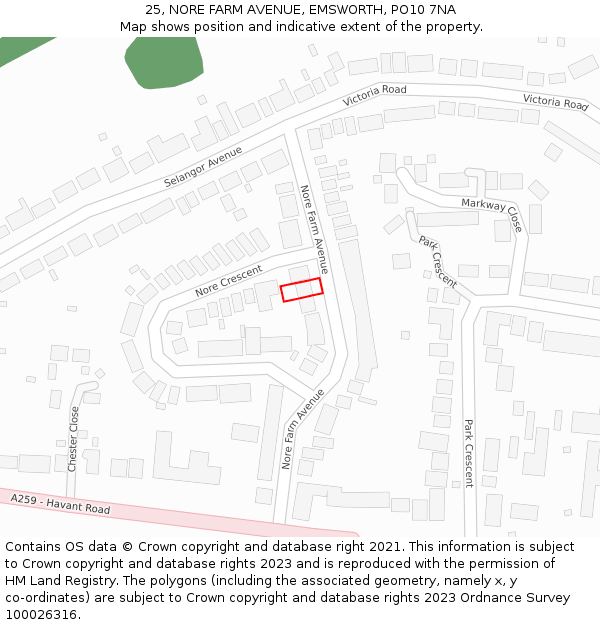 25, NORE FARM AVENUE, EMSWORTH, PO10 7NA: Location map and indicative extent of plot