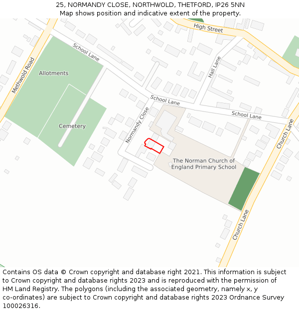 25, NORMANDY CLOSE, NORTHWOLD, THETFORD, IP26 5NN: Location map and indicative extent of plot