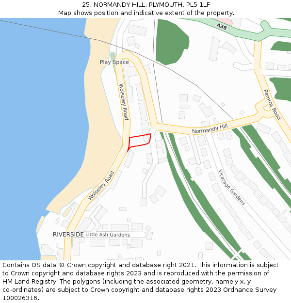 25, NORMANDY HILL, PLYMOUTH, PL5 1LF: Location map and indicative extent of plot